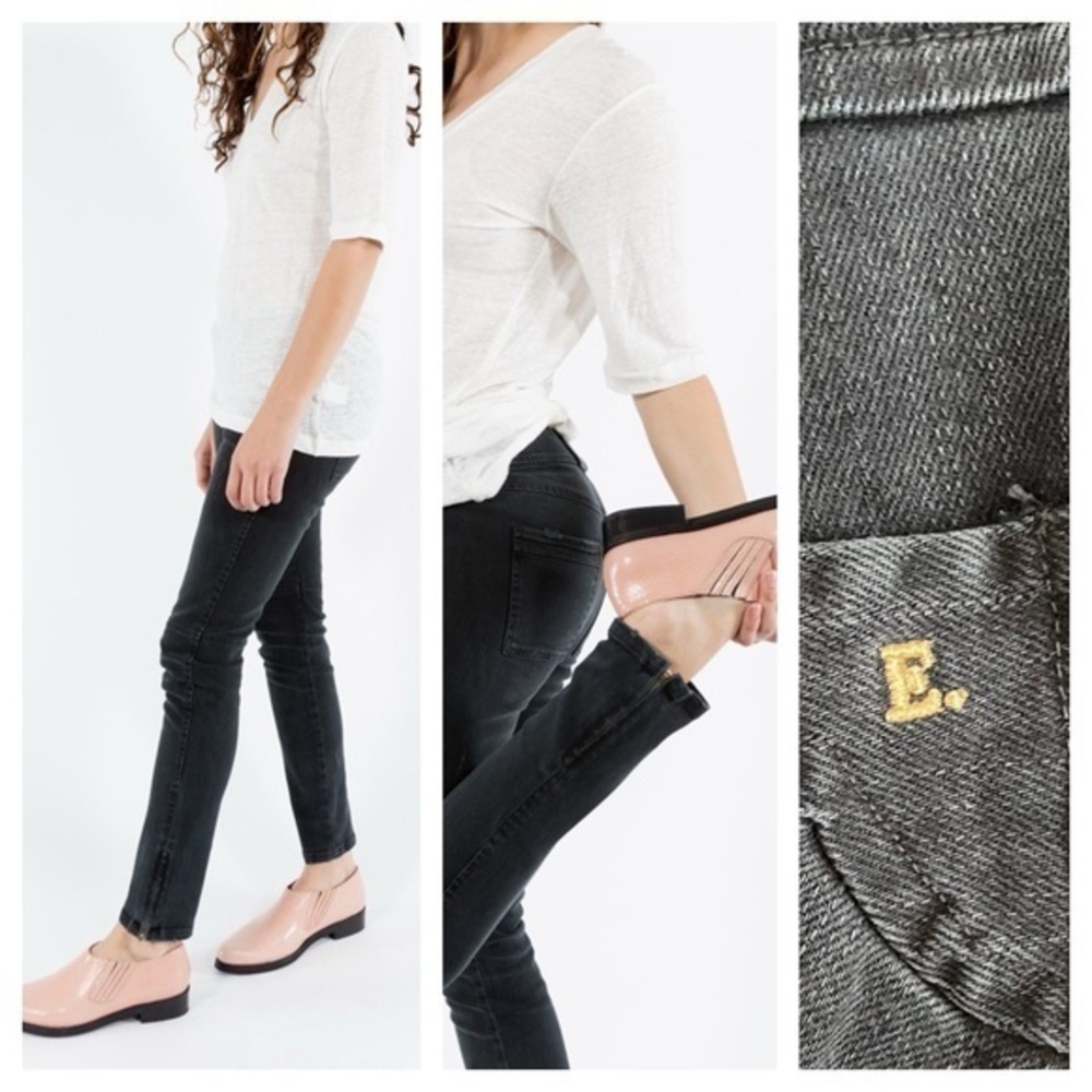 Emerson Fry Black Distressed Moto Zipper Ankle Jeans 0